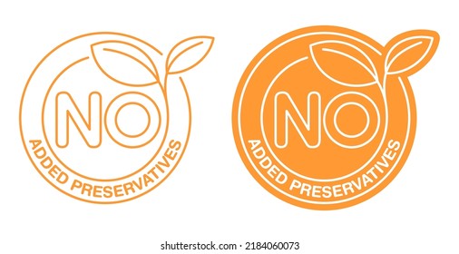 No Added Preservatives flat badge for healthy natural food products composition labels - vector isolated pictogram with outline plant leaf. Vector illustration