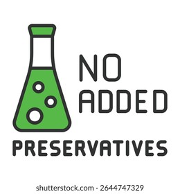 No added preservatives green, icon in line design. No-added-preservatives, clean-label, natural, preservative-free, healthy, food on white background vector. No added preservatives, editable stroke