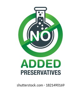 No added preservatives icon - crossed out lab tube with harmful additives in circular frame - isolated vector emblem for healthy food and cosmetics products packaging 