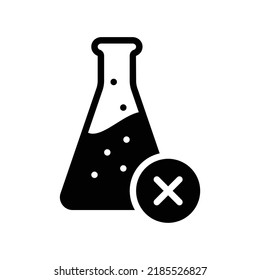 No additive icon with chemical flask and cross in black solid style