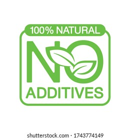 No additives 100% natural sign for healthy natural  food products label - vector isolated pictogram inwith plant leaf and decorative frame