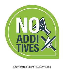 No additives and dye free pictogram with crossed harmful drop - organic food sticker - vector packaging label in flat decoration