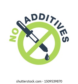 No additives sign - crossed out eyedropper with harmful preservatives liquid inside - isolated vector icon for healthy food and cosmetics products packaging 