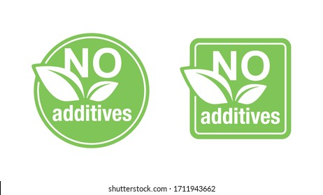 No additives sign for healthy natural  food products label - vector isolated pictogram in 2 variations with plant leaf