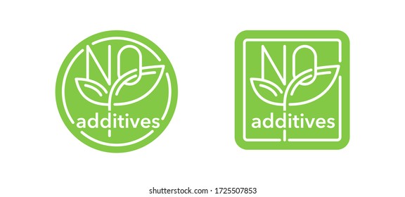 No additives sign for healthy natural  food products label - vector isolated pictogram in 2 variations with outline plant leaf