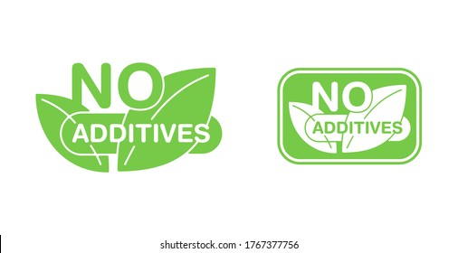 No additives sign for healthy natural food products composition labels - vector isolated pictogram in 2 variations with outline plant leaf