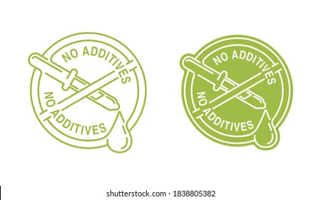 No additives thin line sign - crossed out eyedropper with harmful preservatives liquid inside - isolated vector icon for healthy food and cosmetics products packaging 