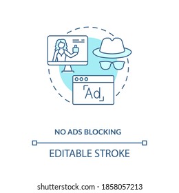 No ads blocking concept icon. Influencer marketing benefit idea thin line illustration. Challenges to advertisers, businesses. Online ads. Vector isolated outline RGB color drawing. Editable stroke