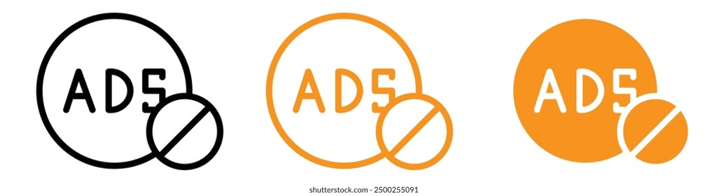 No Ads Icon Set Advertisement-Free Illustrations for Digital and Media Projects