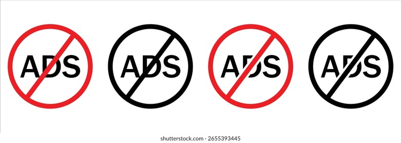No Ads Icon Set – Bloquear los símbolos de publicidad y promoción en el diseño de Vector plano	