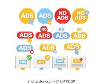 Sin anuncios icono Ilustración vectorial elemento transparente conjunto