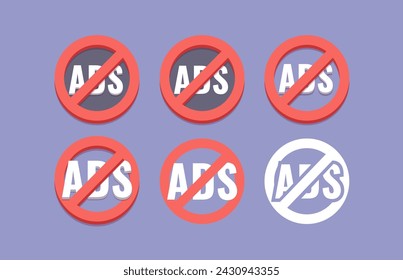 No ads, isolated icons collection vector.