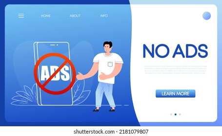 No ads for promotion red sign. Digital security concept. Ad blocking. Vector stock illustration.