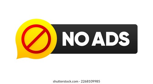 No ADS. Red badge. Label for promotion isolated on white. Flat badge. Internet advertisement. Banner with text No ADS. Vector illustration.