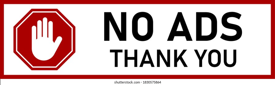 No Ads Thank You Rectangular Warning Sticker Sign for Post Mail Box with Text and Stop Hand Icon. Vector Image.