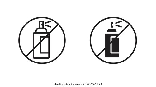 No aerosol spray sign vectors set in black. line and flat versions