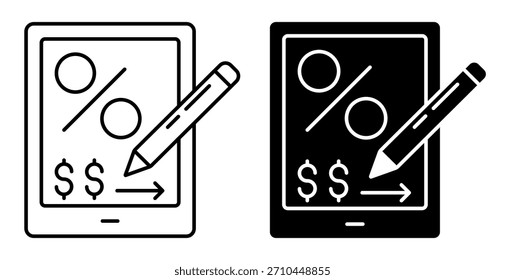 KEIN KI-GEN. Lineares Symbol. Elektronischer Auftrag zur Zahlung von Bankzinsen auf eine Verbindlichkeit. Einfache schwarz-weiße Vektorgrafik einzeln auf weißem Hintergrund