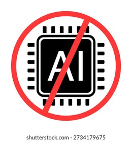 No AI Generated Content App Technology and Do Not Use Artificial Intelligence Assistance Vector Symbol Concept Icon Silhouette Illustration