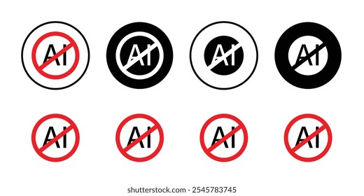 No ai sign flat line symbol set.