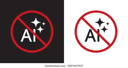 No AI sign icon. No Artificial Intelligence usage icon. No AI-Generated and Do not use AI tools. Vector illustration.