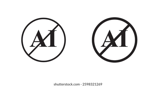 No ai sign icon outlined icon vector collection.