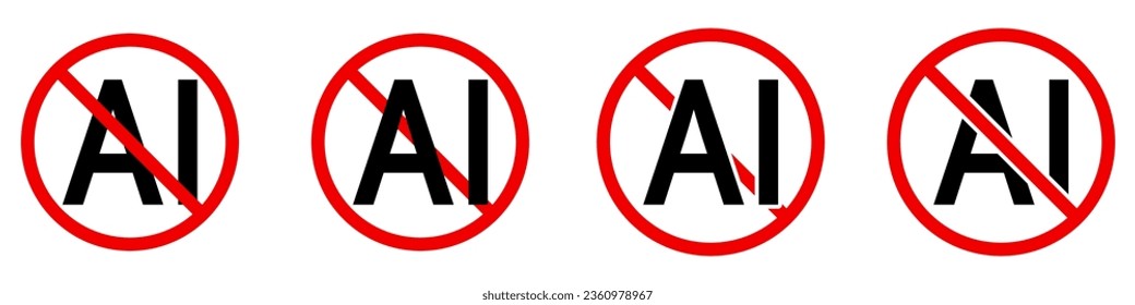 No AI sign. Prohibition ai tools. Set of icons. Do not use AI tools. Vector illustration.