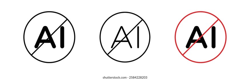 No ai signs set in flat solid black and white colors for ui ux designs