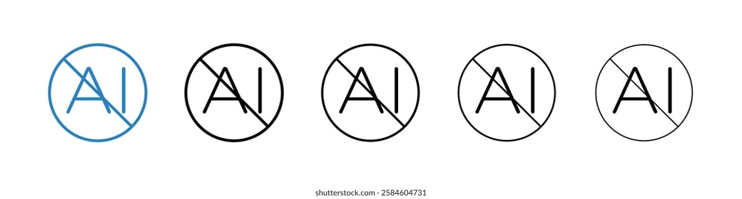 No ai signs set in flat solid black and white colors for ui ux designs