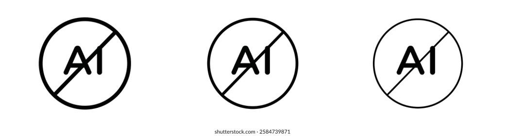 No ai signs set in flat solid black and white colors for ui ux designs
