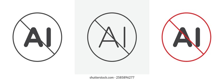 No ai signs set in flat solid black and white colors for ui ux designs