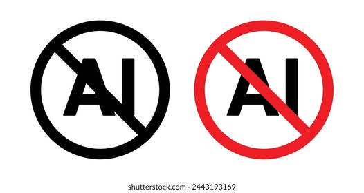 No AI Use and Prohibition Icons. Artificial Intelligence Usage Ban and Restriction Symbols.