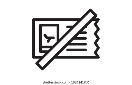 No airplane tickets icon. Simple thin line, outline vector of summer ban, prohibition, forbiddance icons for ui and ux, website or mobile application on white background