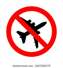 no airplane zone, plane silhouette in red circle pictogram, round vector icon