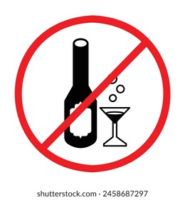 No alcohol allowed sign icon illustration isolated on square white background. Simple flat poster sign graphic design for prints drawing.