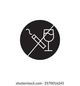 No alcohol and cigarettes icon black and white vector outline sign