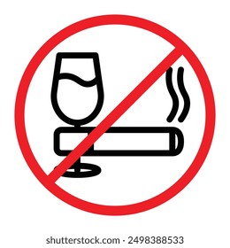 No alcohol and cigarettes icon linear logo mark in black and white