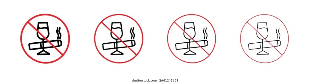 No alcohol and cigarettes icon Outline sign symbol set