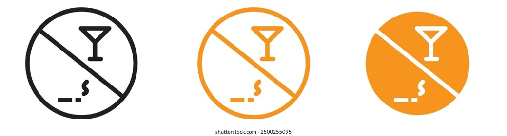 No Alcohol and Cigarettes Icon Set Prohibition Illustrations for Health and Safety