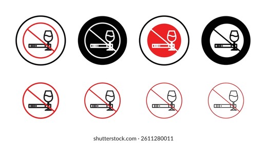 No alcohol and cigarettes icon Thin line art collection