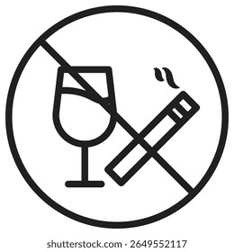 Sem álcool e cigarros ícone ilustração vetor sinal isolado