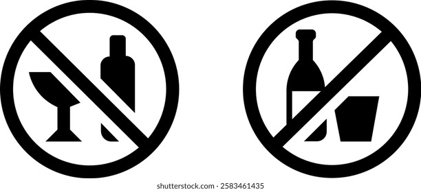 No Alcohol and Drink Ban Icon Sign – Vector Symbol Set