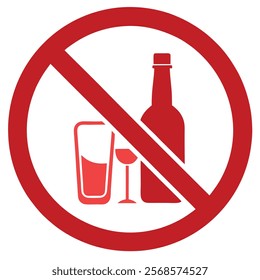  No Alcohol Drinks Prohibit Sign Vector Illustration