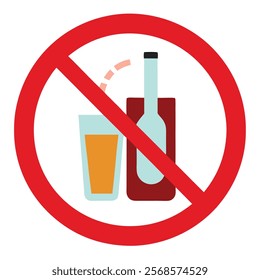  No Alcohol Drinks Prohibit Sign Vector Illustration