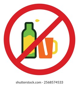  No Alcohol Drinks Prohibit Sign Vector Illustration