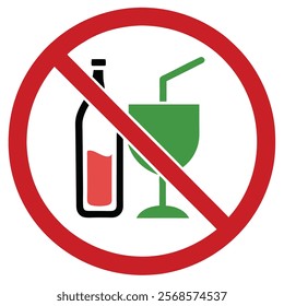  No Alcohol Drinks Prohibit Sign Vector Illustration