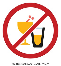  No Alcohol Drinks Prohibit Sign Vector Illustration