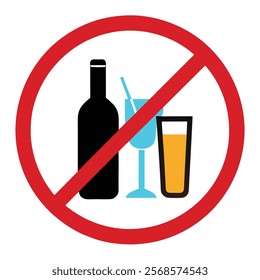  No Alcohol Drinks Prohibit Sign Vector Illustration