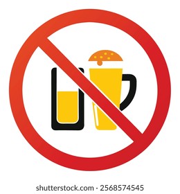  No Alcohol Drinks Prohibit Sign Vector Illustration