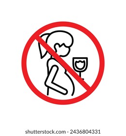 No Alcohol During Pregnancy Period Sign Vector Line Icon Illustration.