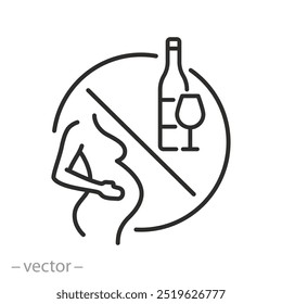 sem álcool durante o período de gravidez, conceito de bem-estar materno, saúde maternidade de refrigerantes, símbolo de linha fina no fundo branco - ilustração vetorial de acidente vascular cerebral editável